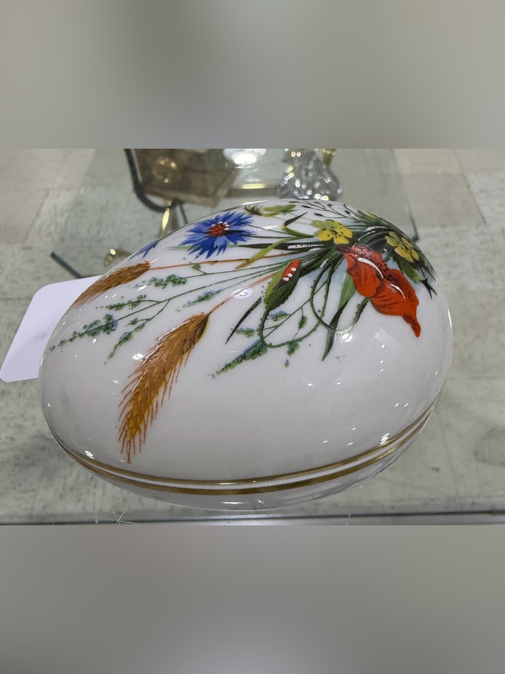 Vintage FM Limoges France Egg Trinket Vanity Dish Jewelry Box